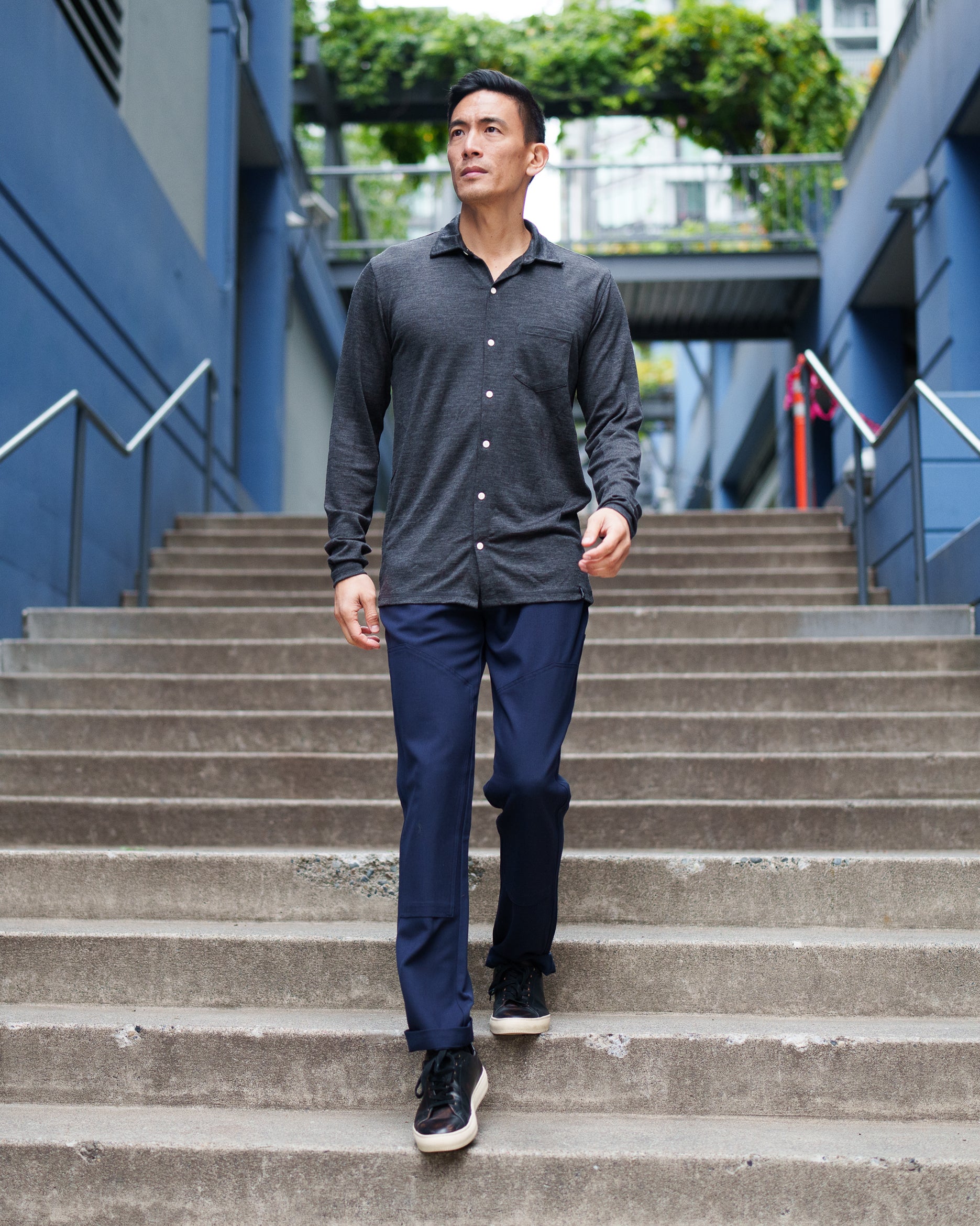 Grey button up best sale dress