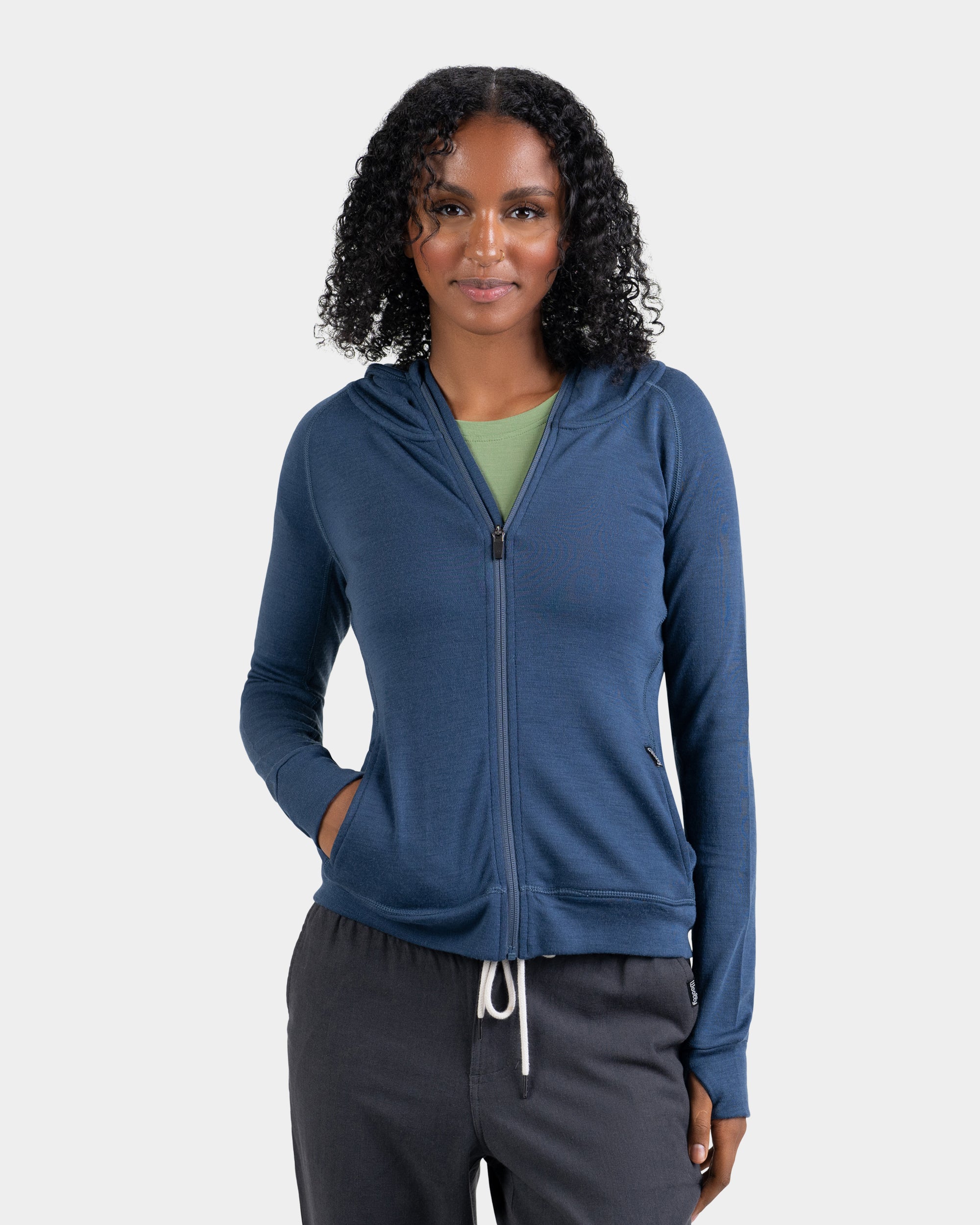 NWT Woolly Full Zip Hoodie Long Sleeve Merino Wool Green Women's Size Small