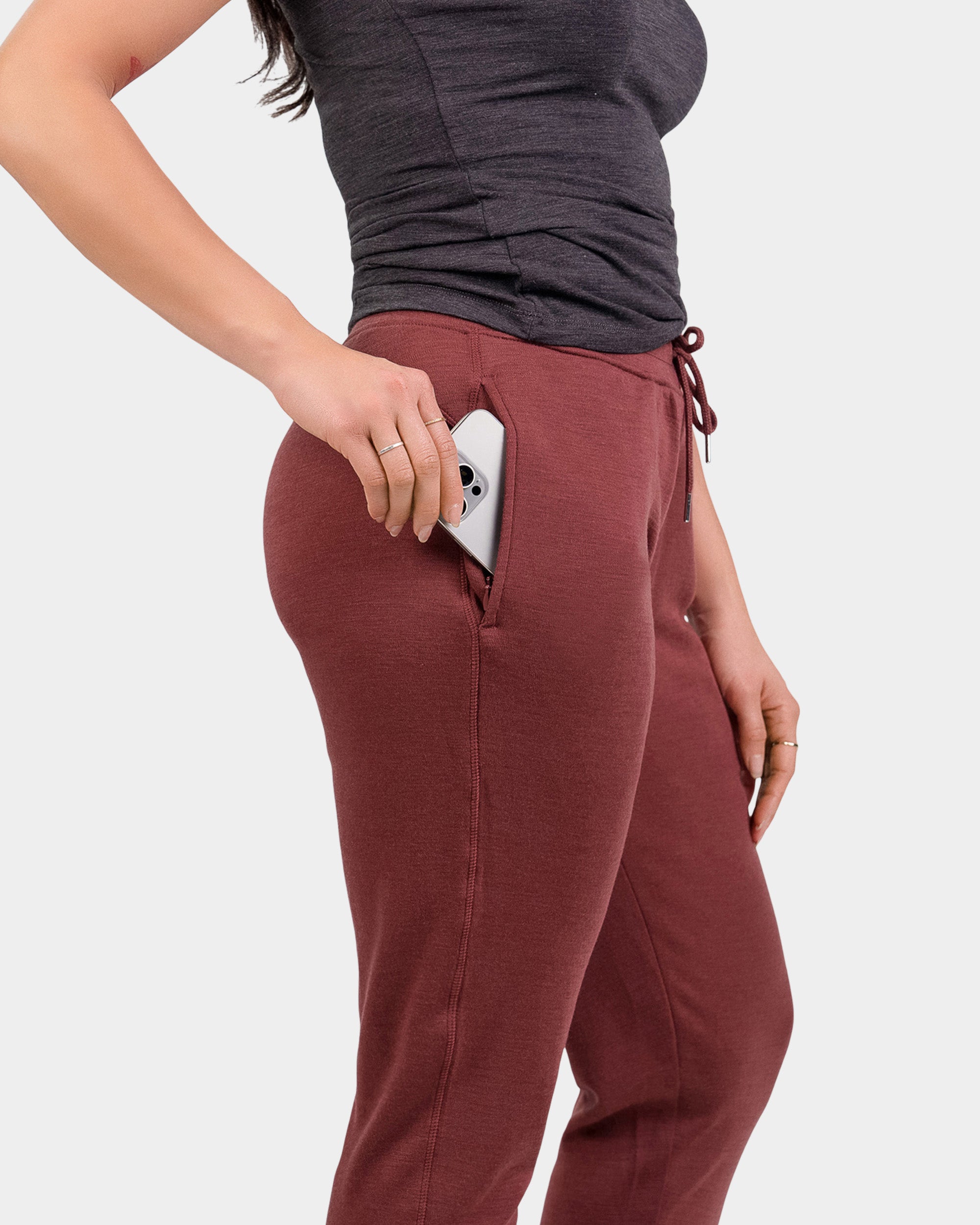 Dark Burgundy Mid Rise Joggers