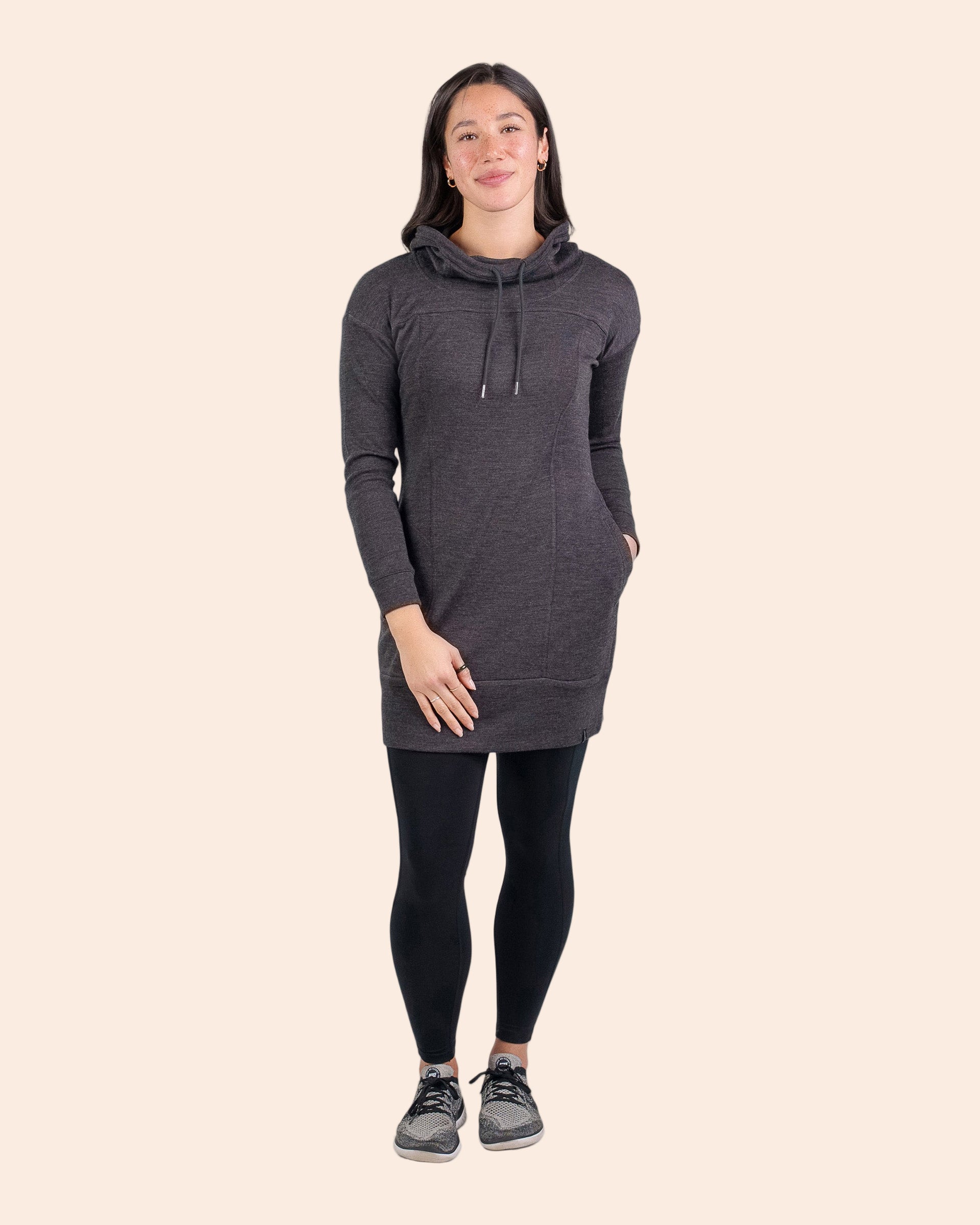 chinese dress ladies Rae Hoodie Sweatshirt Dress, Chocolate Brown / Small