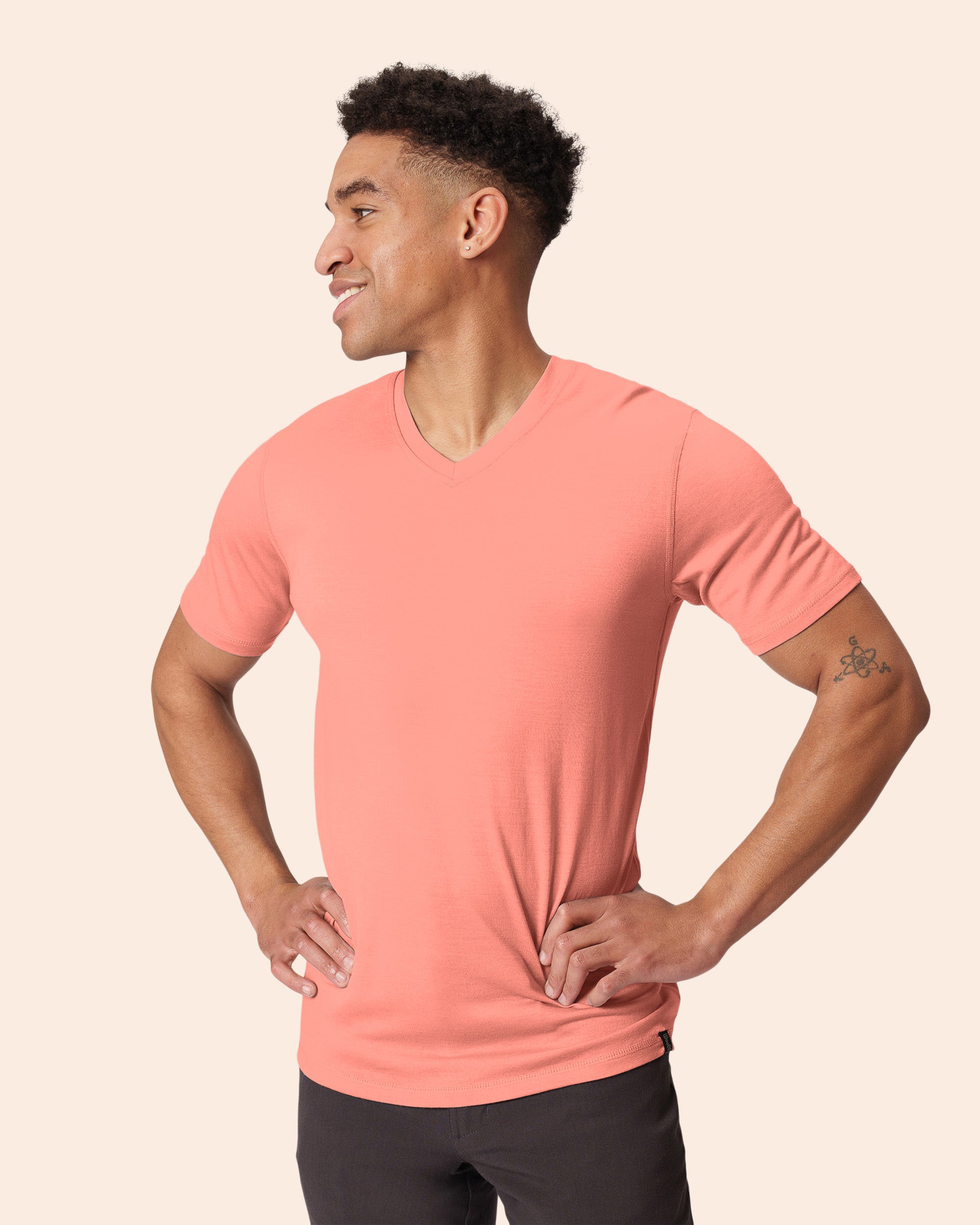 Men's Merino Wool Everyday V Neck Tee | Small | Salmon